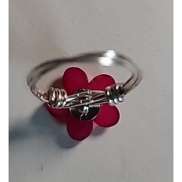 NEW Handmade Wire Wrapped Ring Silvertone Statement Floral Beaded  Size 7 - Picture 5 of 5